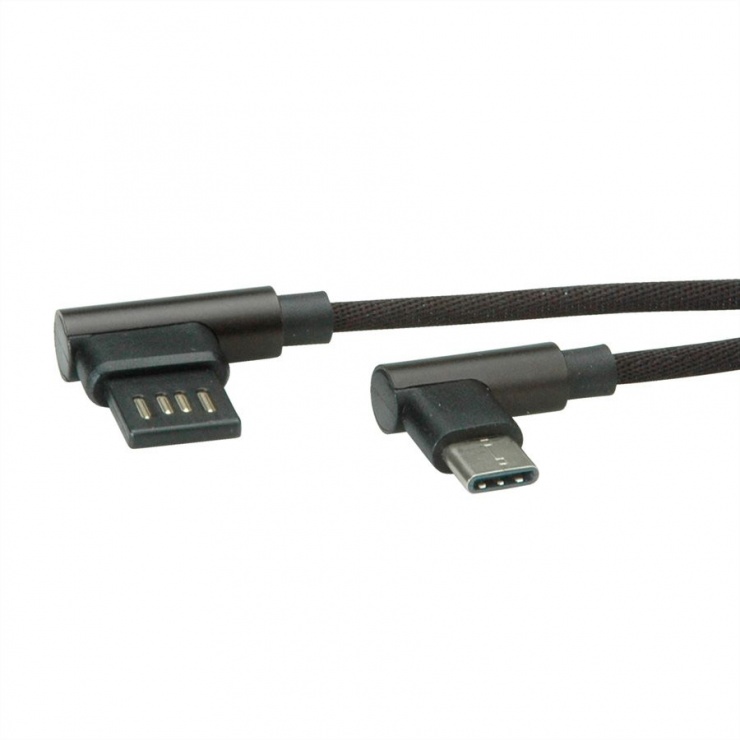 Imagine Cablu USB 2.0 tip C la USB tip A reversibil unghi 90 grade T-T 1.8m negru, Roline 11.02.9036