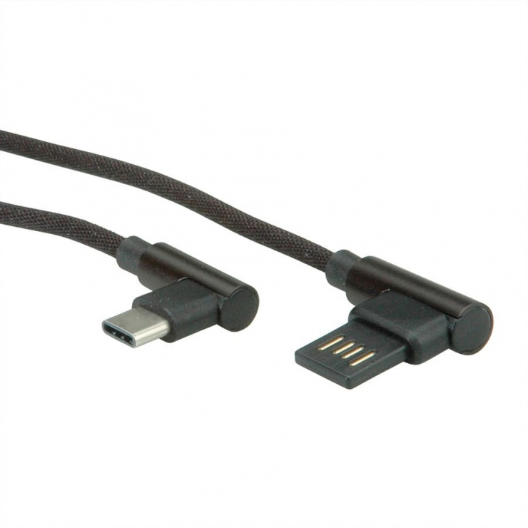 Imagine Cablu USB 2.0 tip C la USB tip A reversibil unghi 90 grade T-T 0.8m negru, Roline 11.02.9035-2