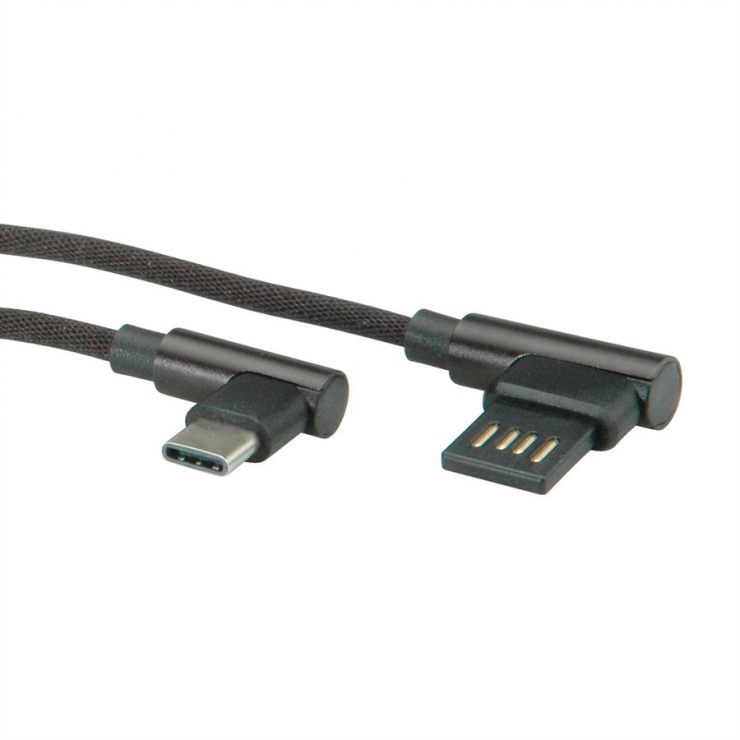 Imagine Cablu USB 2.0 tip C la USB tip A reversibil unghi 90 grade T-T 0.8m negru, Roline 11.02.9035-3