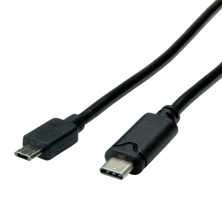 Imagine Cablu micro USB 2.0 reversibil la USB tip C 3m T-T negru, Roline 11.02.8781