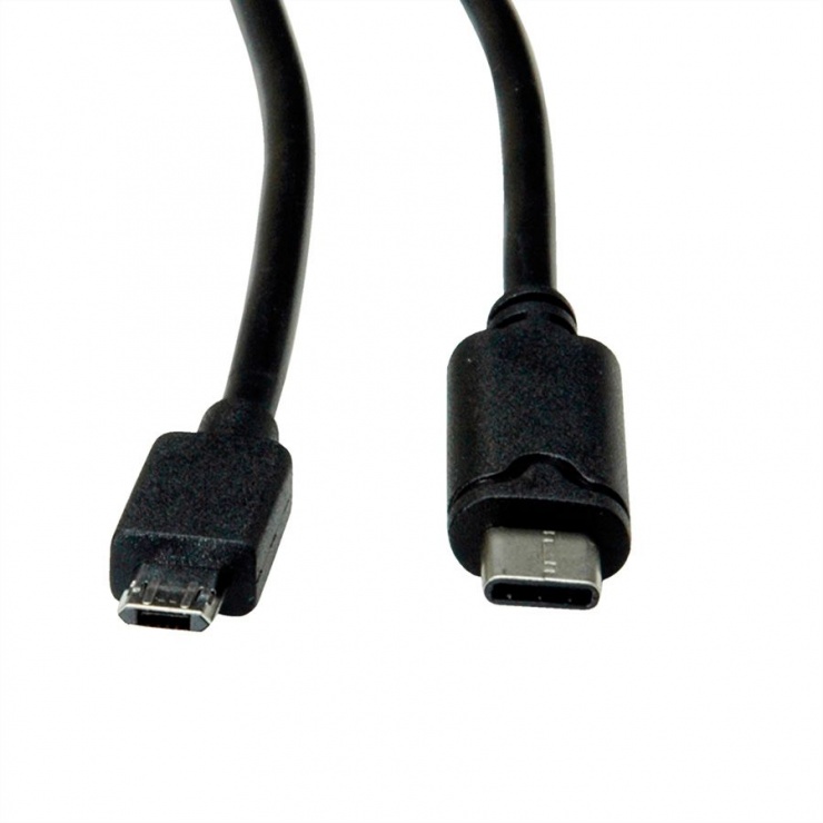 Imagine Cablu micro USB 2.0 reversibil la USB tip C 3m T-T negru, Roline 11.02.8781-1