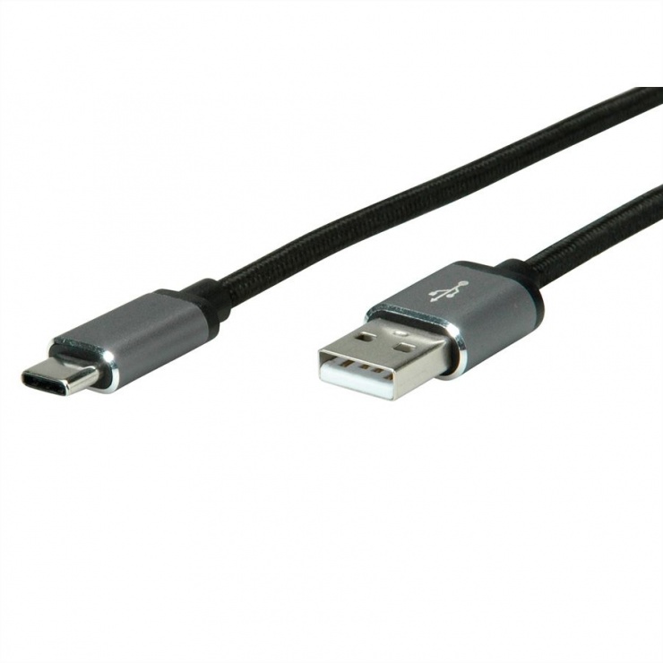 Imagine Cablu USB 2.0-A la tip C 0.8m T-T Gri, Roline 11.02.9027