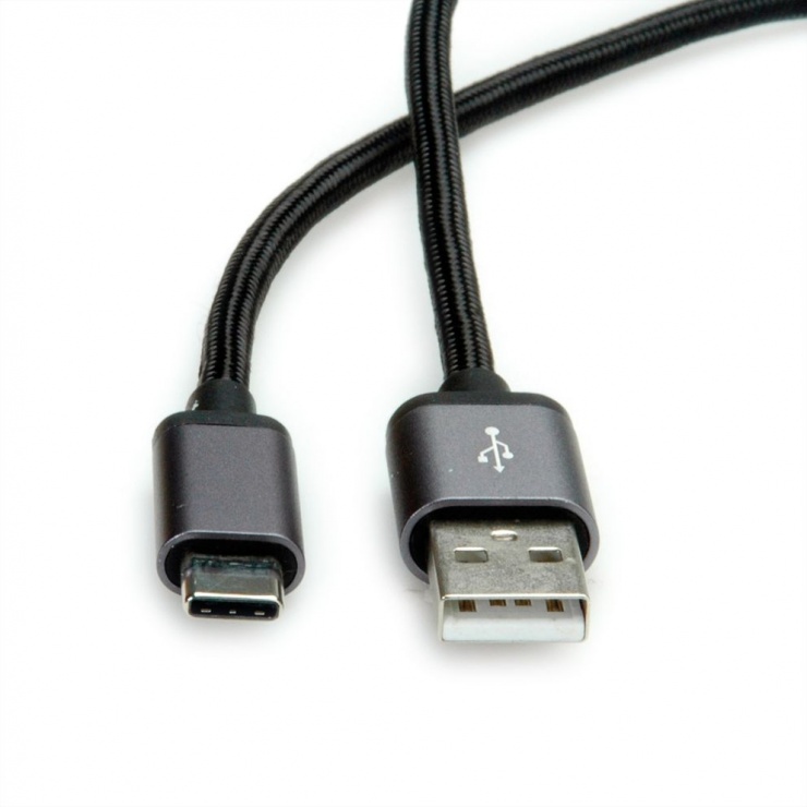 Imagine Cablu USB 2.0-A la tip C 0.8m T-T Gri, Roline 11.02.9027-1
