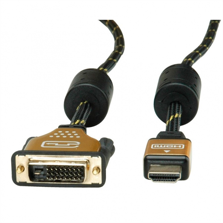 Imagine Cablu HDMI la DVI-D Dual Link 24+1 pini T-T GOLD 5m, Roline 11.04.5893-1