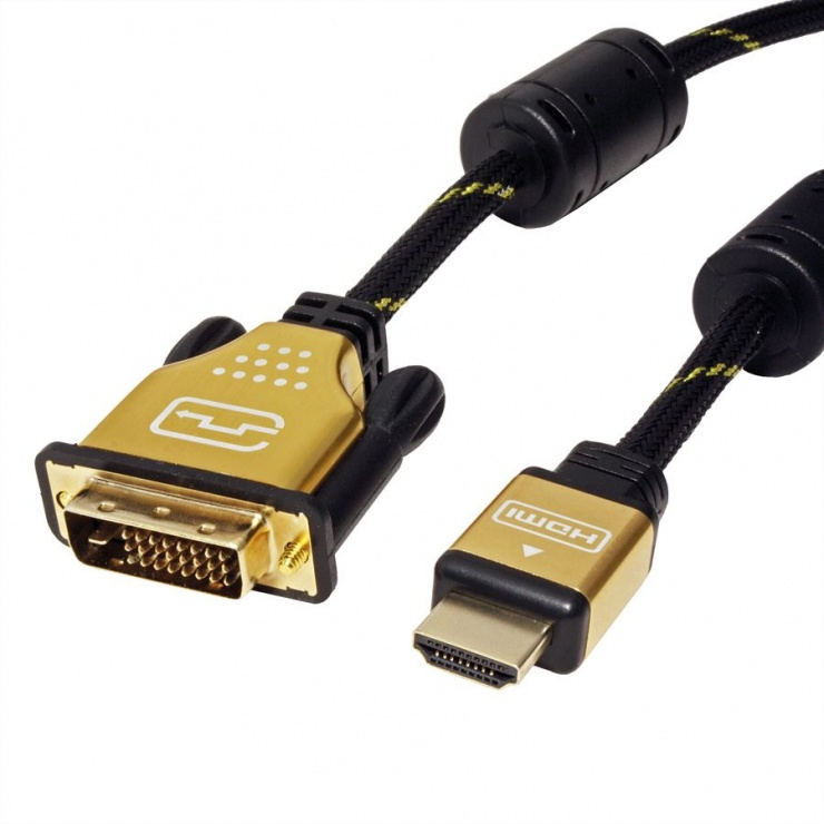Imagine Cablu HDMI la DVI-D Dual Link 24+1 pini T-T GOLD 5m, Roline 11.04.5893