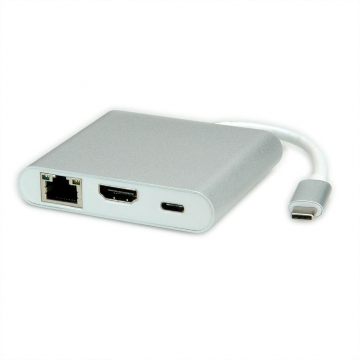 Imagine Docking station USB-C la HDMI 4K, USB 3.0, USB-C PD (Power Delivery), Gigabit LAN, Roline 12.02.1020