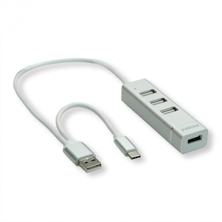 Imagine HUB USB 2.0 tip A+C cu 4 porturi, Roline 14.02.5037-1
