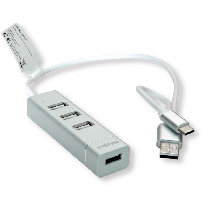 Imagine HUB USB 2.0 tip A+C cu 4 porturi, Roline 14.02.5037-2
