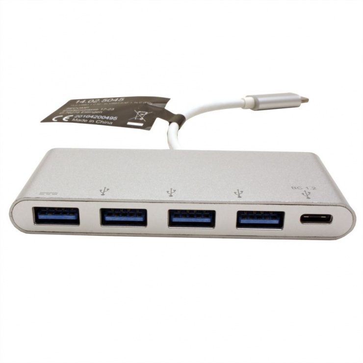 Imagine HUB USB 3.1 tip C la 4 x USB + alimentare USB-C (PD), Roline 14.02.5045