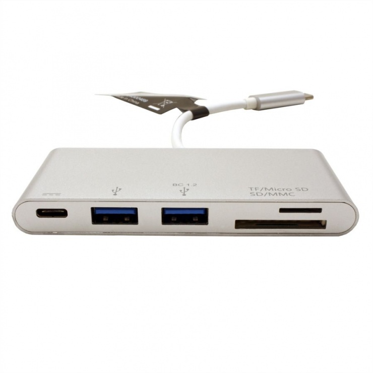 Imagine Hub USB tip C 3.1 + 2 x USB-A si alimentare (PD) + slot micro SD/SD, Roline 15.08.6257