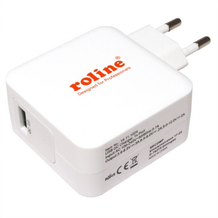 Imagine Incarcator priza 1 x USB Quick/Fast Charge 3.0 (incarcare rapida), Roline 19.11.1024