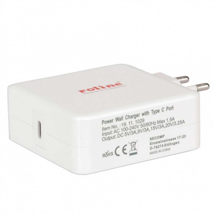Imagine Incarcator priza Power IQ cu 1 x USB-C 3.5A 65W, Roline 19.11.1029