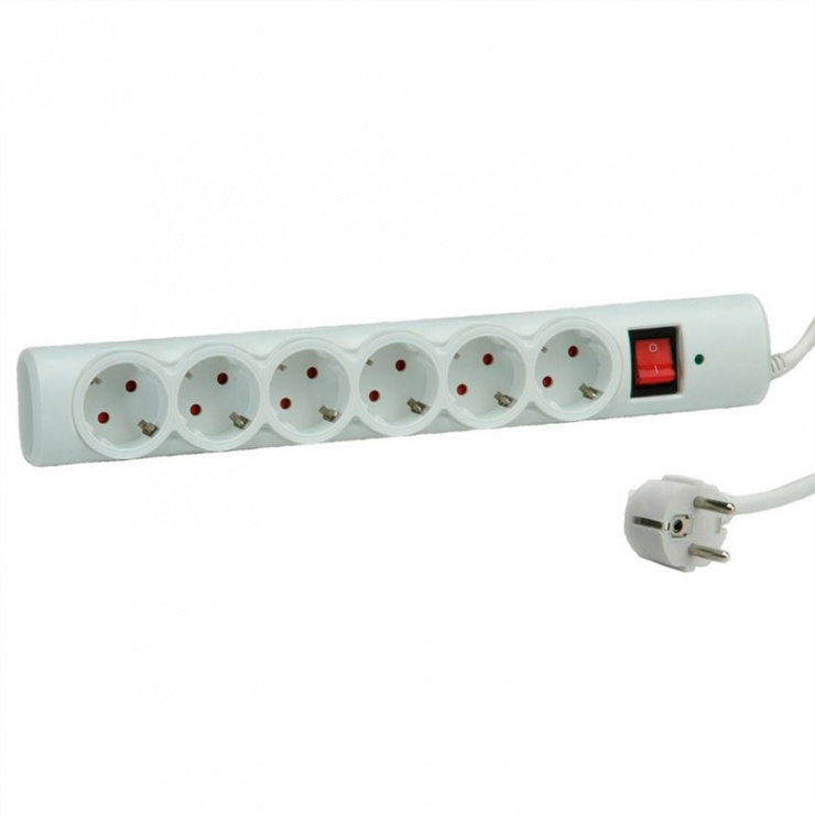 Imagine Prelungitor cu protectie 6 prize Schuko 1.5m Alb Switch ON/OFF, Value 19.99.1071