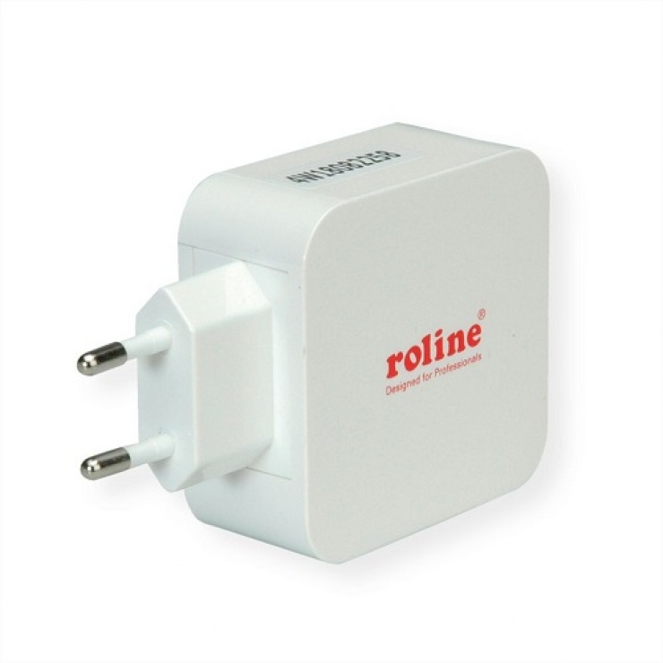 Imagine Incarcator priza 3 porturi USB (1 x Quick Charge/Incarcare rapida 3.0 3A + 2 x 5V/2.4A) 36W, Roline 
