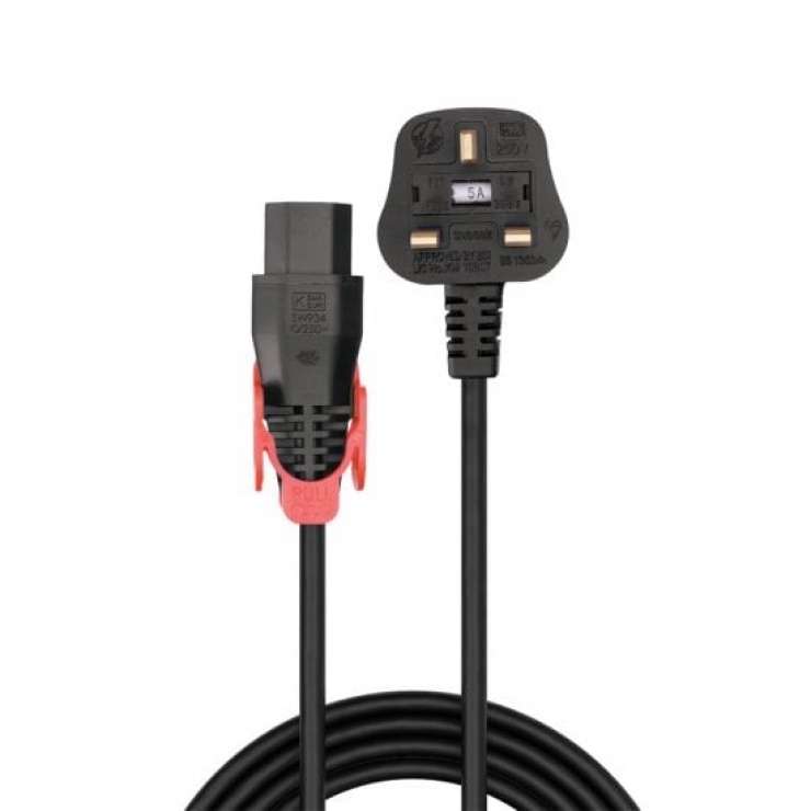 Imagine Cablu de alimentare UK la C13 Easy Pull Locking 2m, Lindy L30132-1