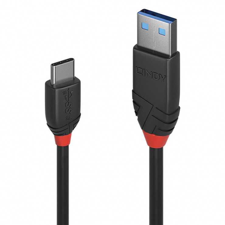 Imagine Cablu USB 3.1 tip A la tip C T-T 3A 0.15m Black Line, Lindy L36914