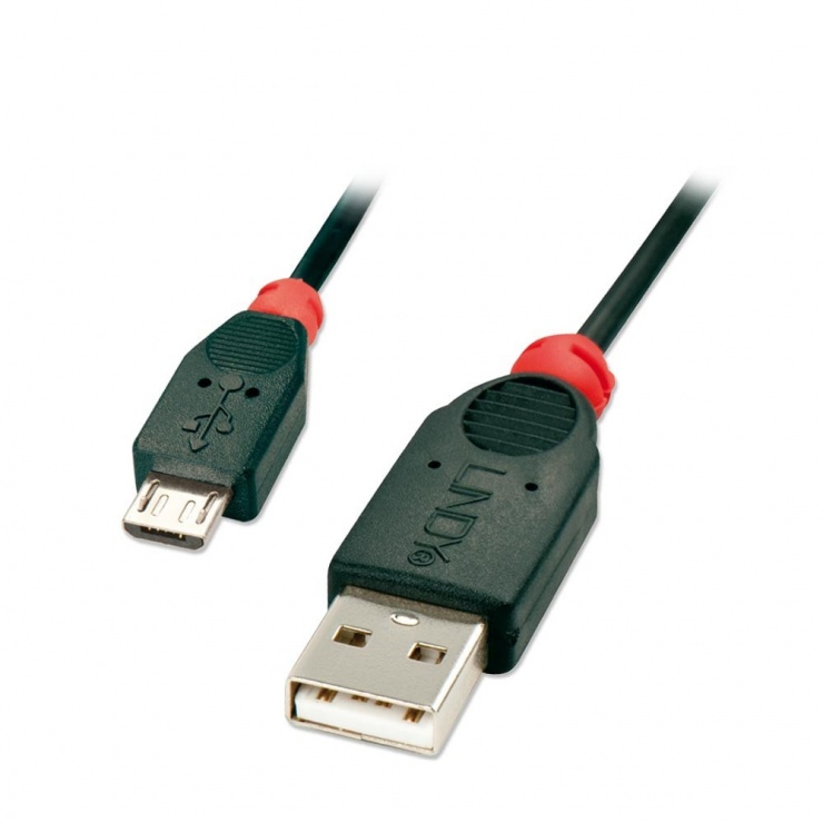 Imagine Cablu micro USB 2.0 la USB-A 2m T-T Negru, Lindy L41803