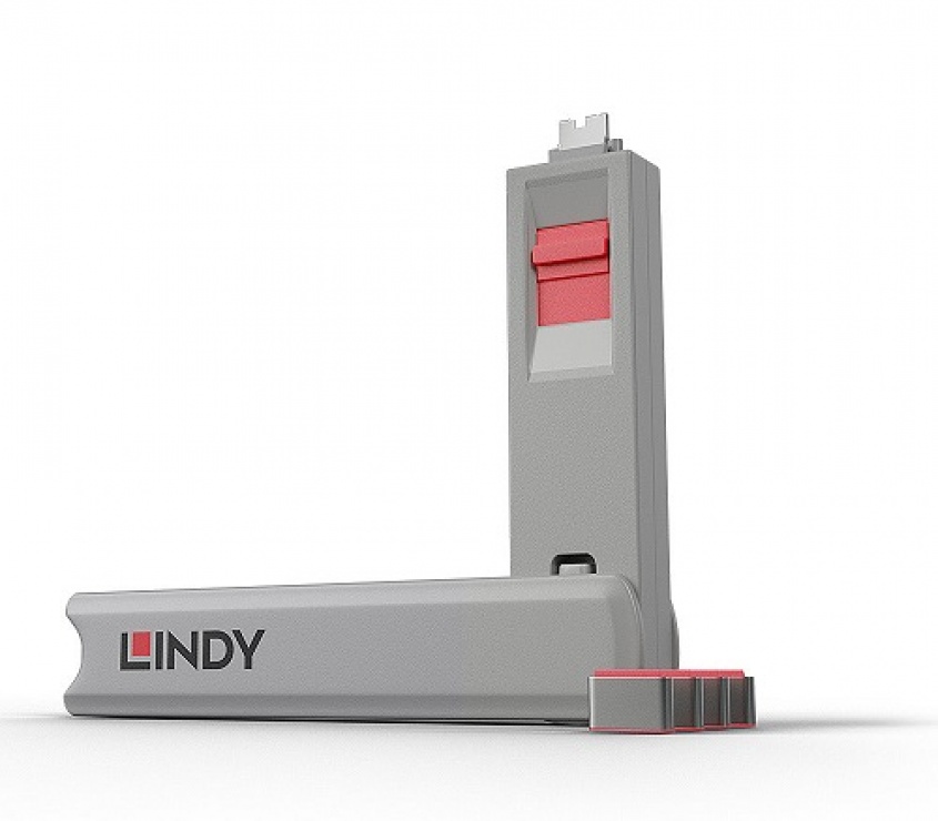 Imagine Set 4 bucati Port Blocker USB tip C/Thunderbolt 3 + cheie Roz, Lindy L40425