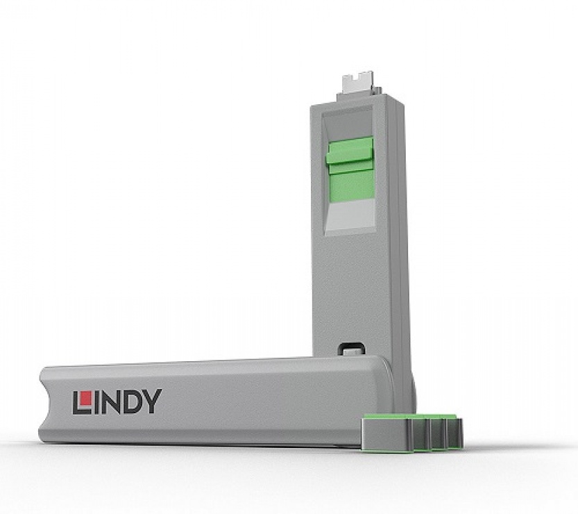 Imagine Set 4 bucati Port Blocker USB tip C/Thunderbolt 3 + cheie Verde, Lindy L40426
