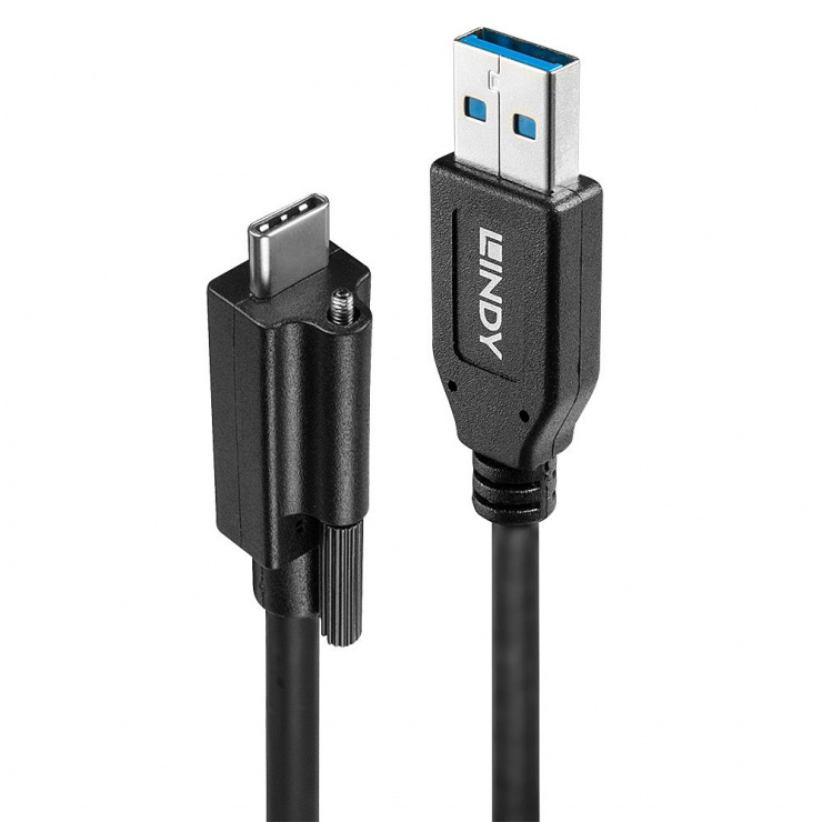 Imagine Cablu USB 3.1-A la USB-C 3.1 cu surub T-T 1m negru, Lindy L41878