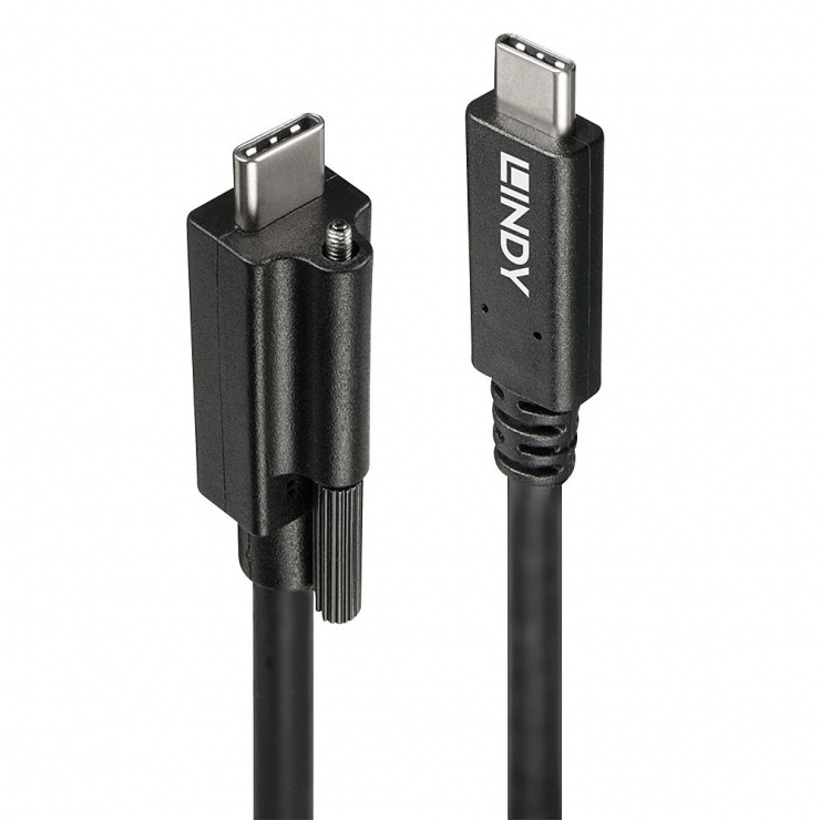 Imagine Cablu USB 3.1 tip C cu surub la USB 3.1-C T-T 1m negru, Lindy L41908
