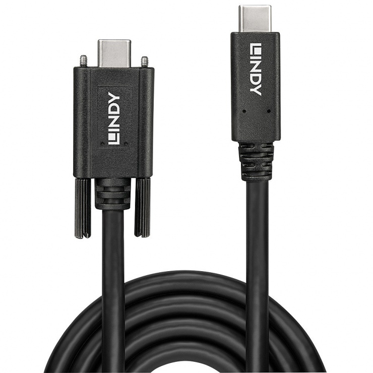 Imagine Cablu USB 3.1 tip C cu surub la USB 3.1-C T-T 1m negru, Lindy L41909-1