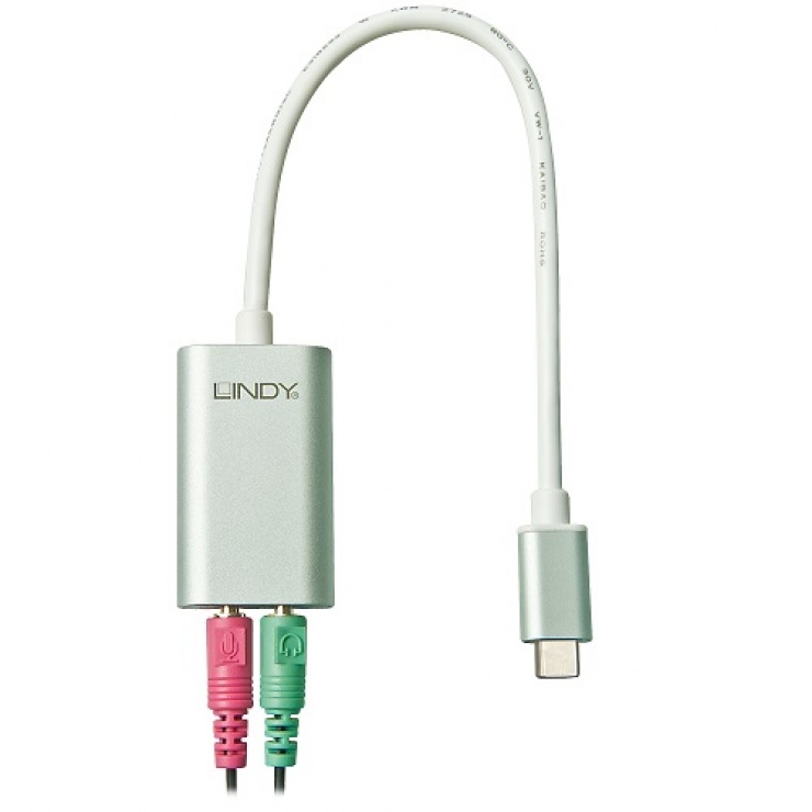 Imagine Adaptor USB tip C la 2 x jack stereo casca + microfon T-M 0.17m, Lindy L42711