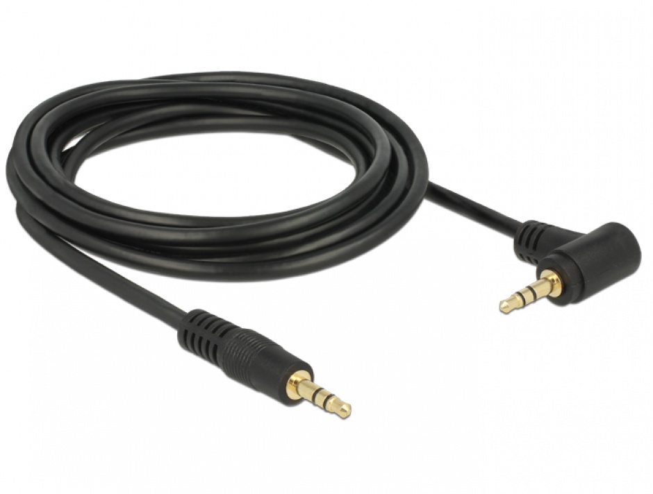 Imagine Cablu Stereo Jack 3.5 mm 3 pini unghi 2m T-T Negru, Delock 83756
