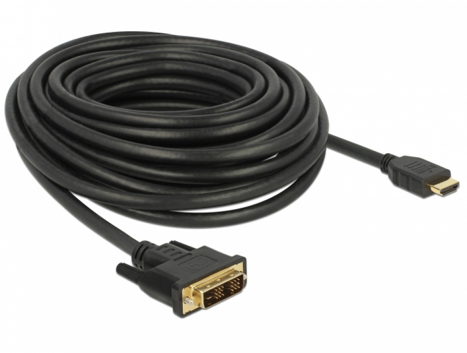 Imagine Cablu DVI-D Single Link 18+1 la HDMI pini T-T 10m, Delock 85587-1