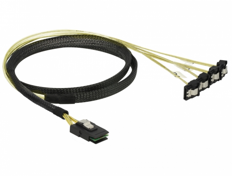 Imagine Cablu Mini SAS SFF-8087 la 4 x SATA unghi 1m, Delock 85687-1