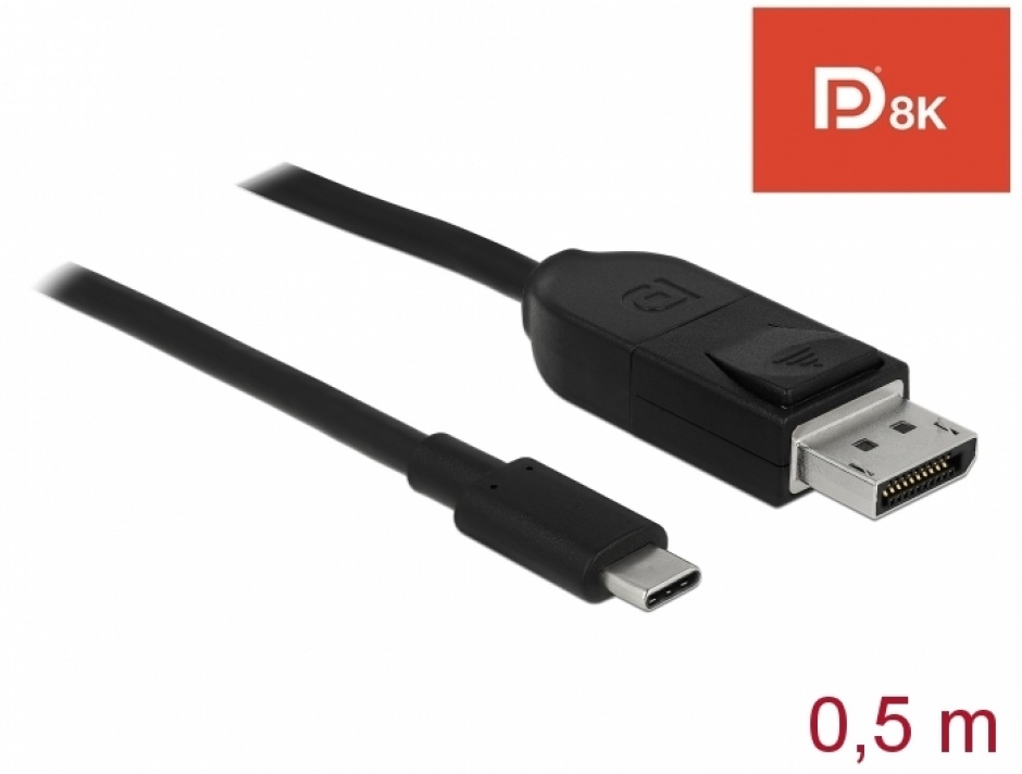 Imagine Cablu bidirectional USB-C la Displayport (DP Alt Mode) 8K 60Hz T-T 0.5m Negru - Certificat DP 8K-1