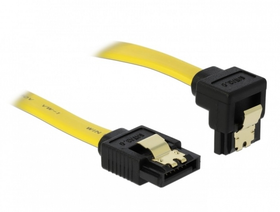 Imagine Cablu SATA II 3 Gb/s unghi jos/drept cu fixare, 0.5M, Delock 82479