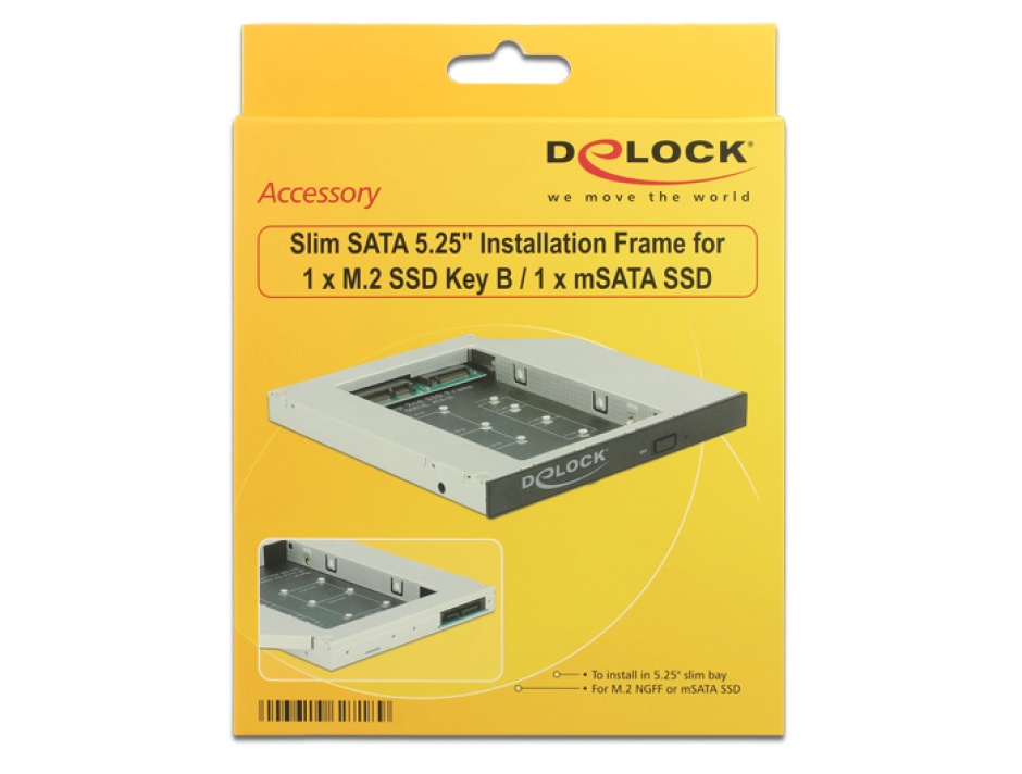 Imagine Installation frame (caddy) Slim SATA 5.25" pentru 1 x M.2 SSD Key B / 1 x mSATA SSD, Delock 62718