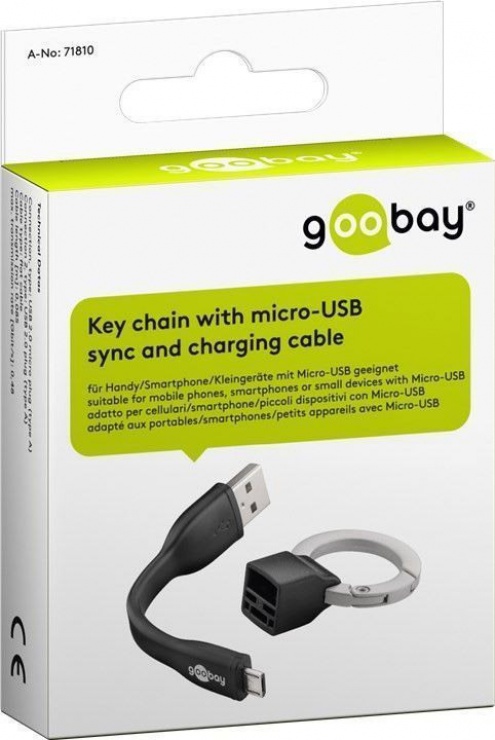 Imagine Breloc cablu date si incarcare micro USB 0.085m, Goobay 71810-6