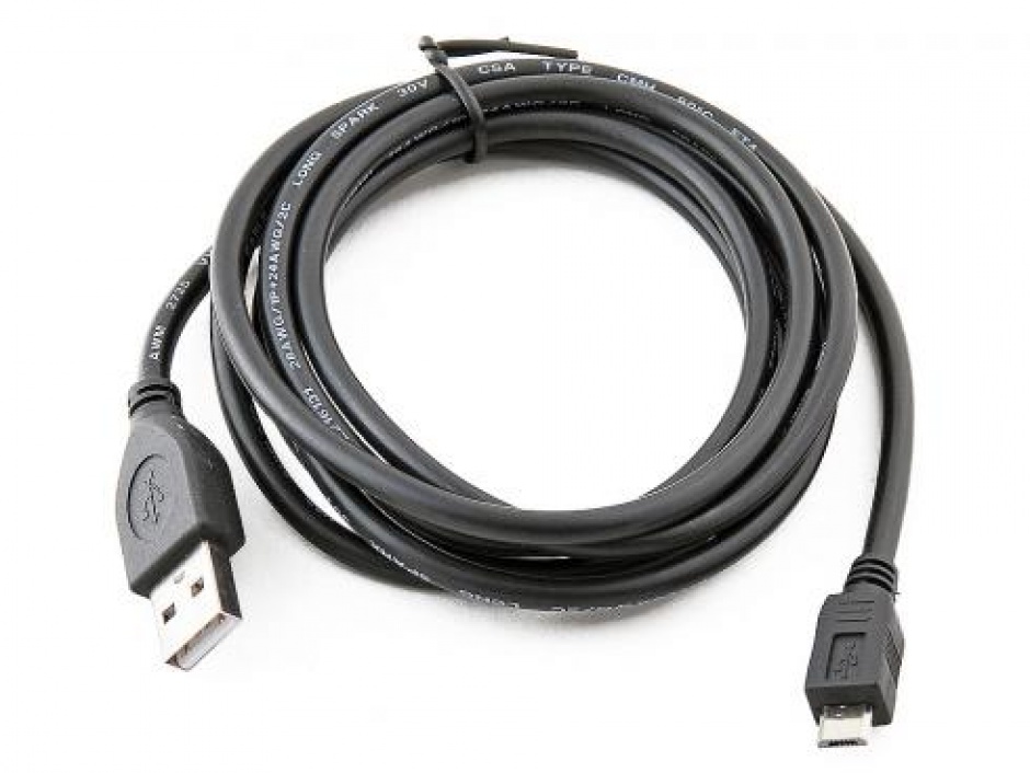 Imagine Cablu micro USB-B la USB 2.0 3m Negru, Gembird CCP-mUSB2-AMBM-10