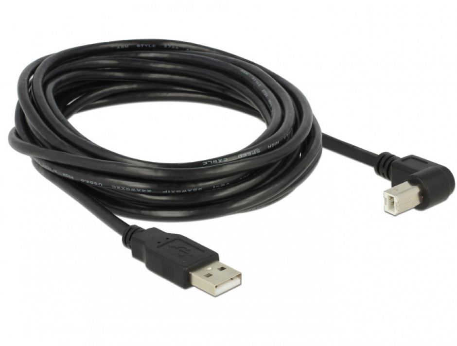 Imagine Cablu USB 2.0-A la USB 2.0-B unghi 90°  T-T 5m Negru, Delock 83530-1