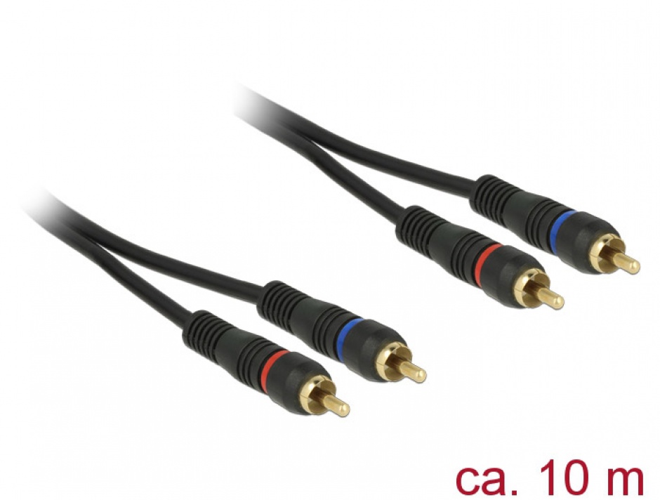 Imagine Cablu 2 x RCA la 2 x RCA T-T 10m Negru coaxial OFC, Delock 85224