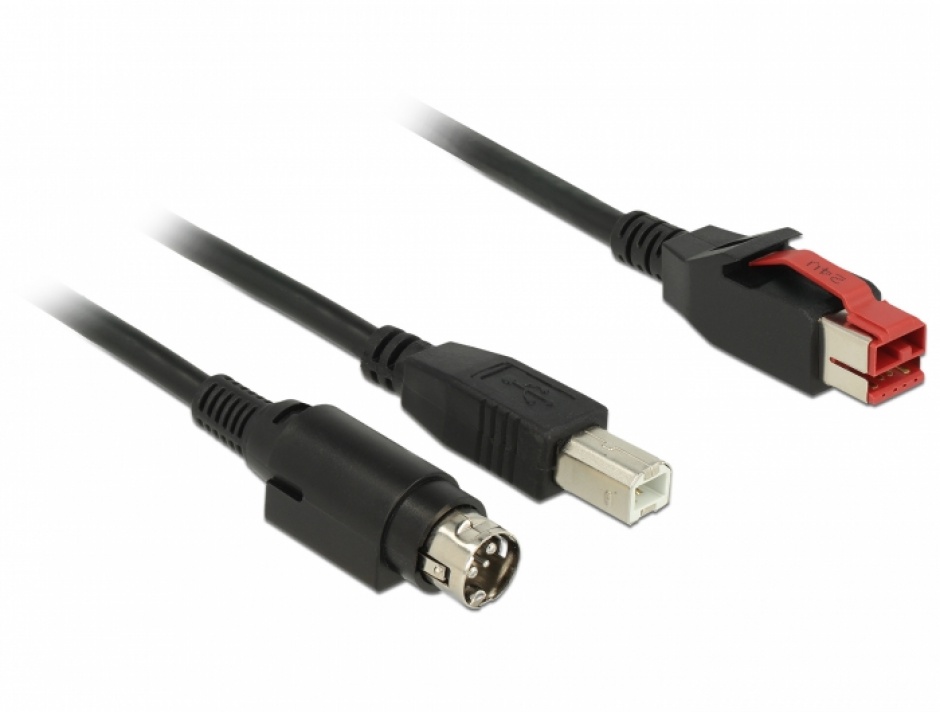 Imagine Cablu PoweredUSB 24V la USB-B + Hosiden Mini-DIN 3 pini 1m pentru POS/terminale, Delock 85487