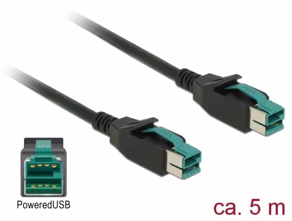 Imagine Cablu PoweredUSB 12V T-T 5m pentru POS/terminale, Delock 85496