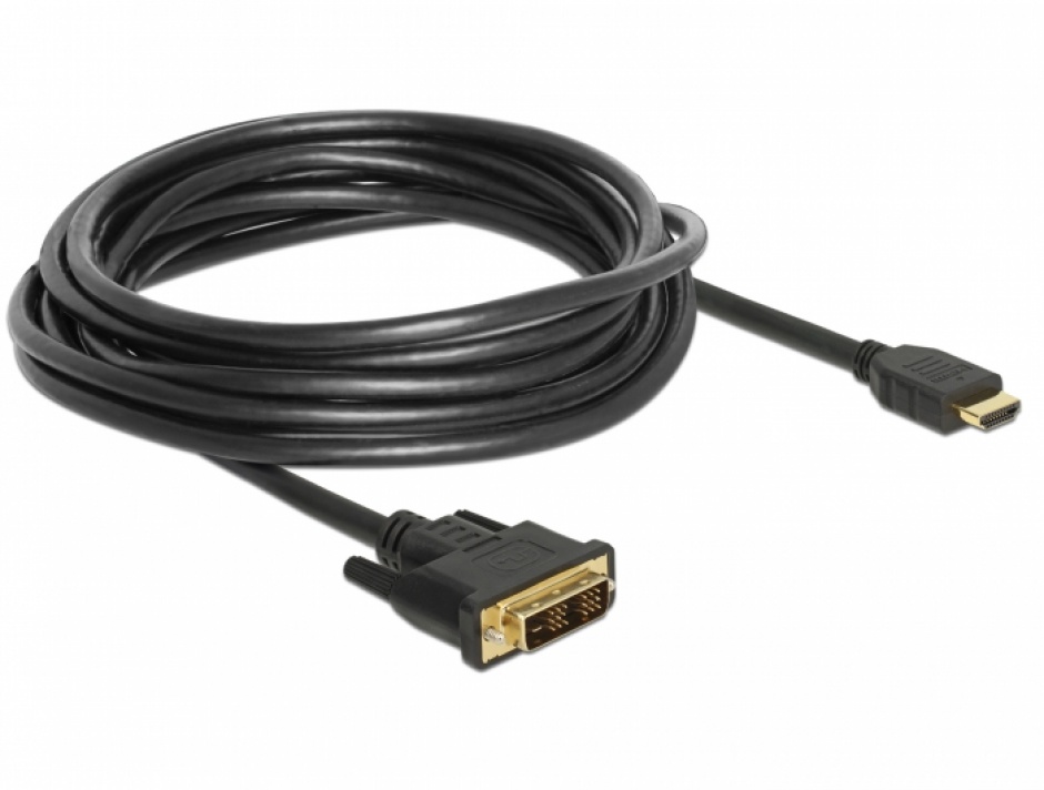 Imagine Cablu DVI-D Single Link 18+1 la HDMI pini T-T 5m, Delock 85586-1