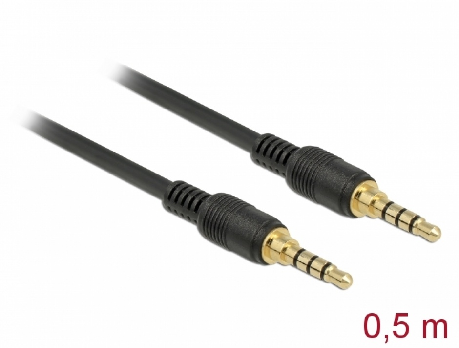 Imagine Cablu stereo jack 3.5mm 4 pini (pentru smartphone cu husa) Negru T-T 0.5m, Delock 85592