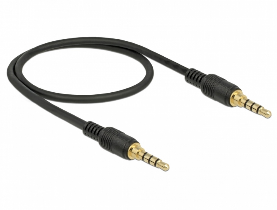 Imagine Cablu stereo jack 3.5mm 4 pini (pentru smartphone cu husa) Negru T-T 0.5m, Delock 85592-1