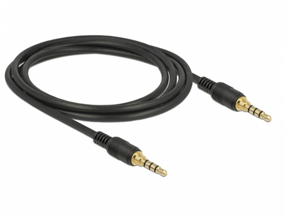 Imagine Cablu stereo jack 3.5mm 4 pini (pentru smartphone cu husa) Negru T-T 2m, Delock 85598-1