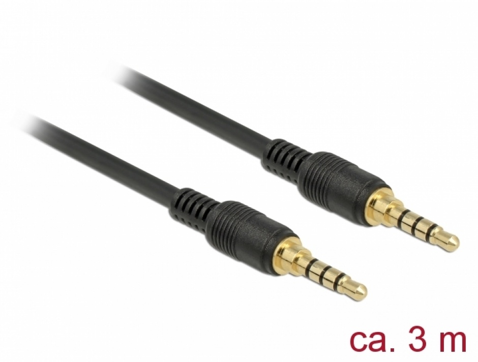 Imagine Cablu stereo jack 3.5mm 4 pini (pentru smartphone cu husa) Negru T-T 3m, Delock 85601