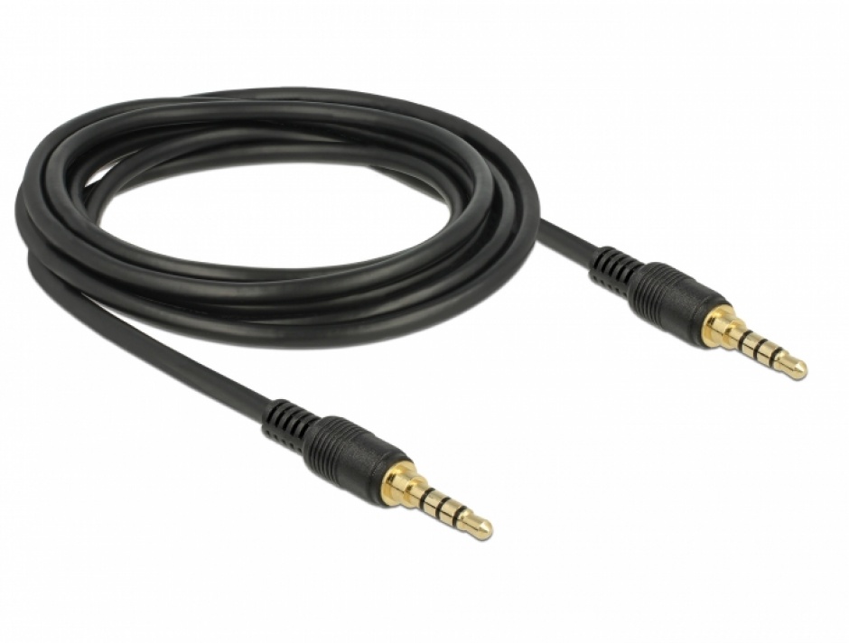 Imagine Cablu stereo jack 3.5mm 4 pini (pentru smartphone cu husa) Negru T-T 3m, Delock 85601-1