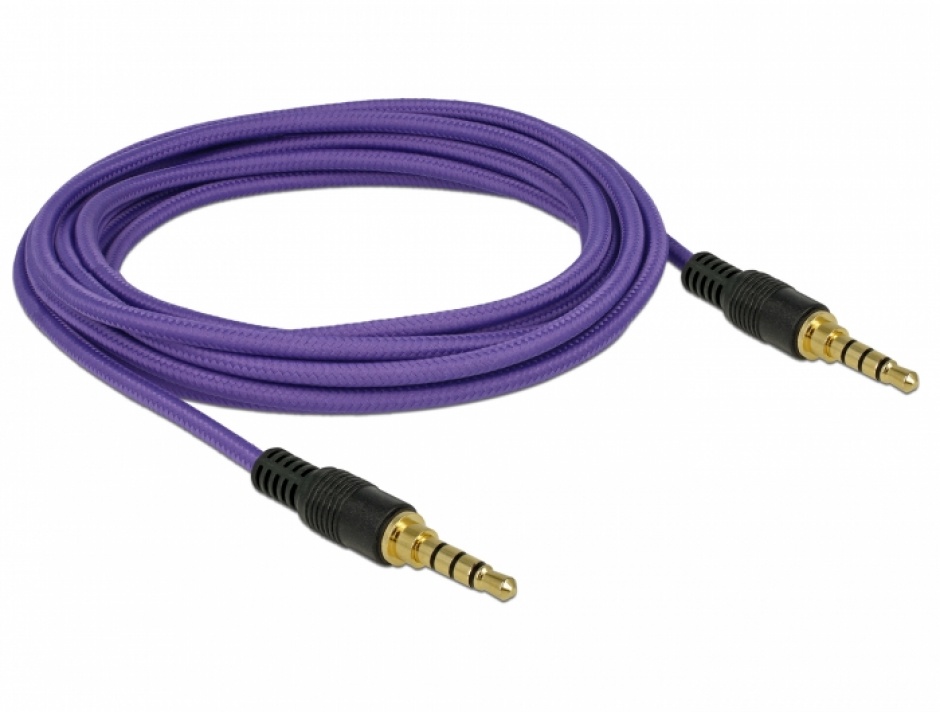 Imagine Cablu audio jack stereo 3.5mm (pentru smartphone cu husa) T-T 4 pini 3m mov, Delock 85602-1