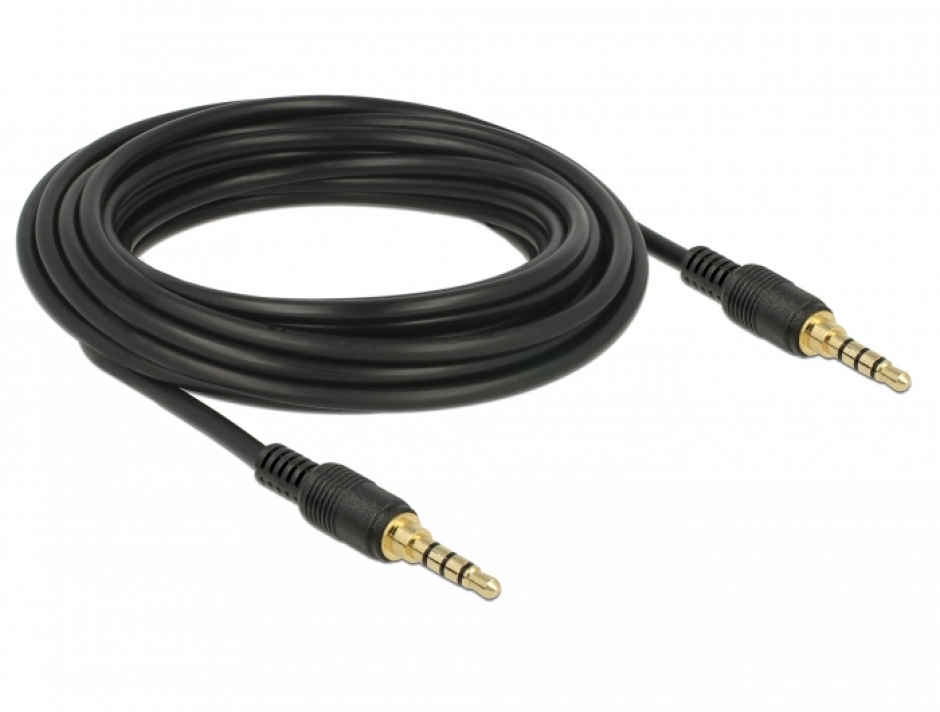 Imagine Cablu stereo jack 3.5mm 4 pini (pentru smartphone cu husa) Negru T-T 5m, Delock 85604-1