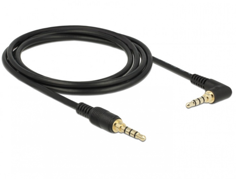 Imagine Cablu Stereo Jack 3.5 mm (pentru smartphone cu husa) 4 pini unghi 2m T-T Negru, Delock 85613-1