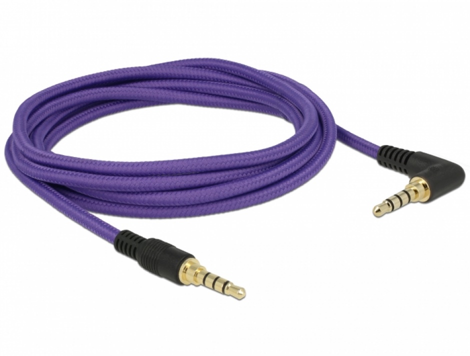 Imagine Cablu stereo jack 3.5mm 4 pini (pentru smartphone cu husa) unghi Mov T-T 2m, Delock 85614-1
