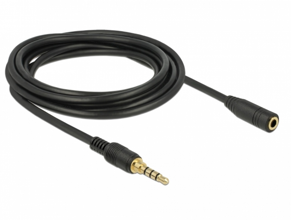 Imagine Cablu prelungitor audio jack 3.5mm 4 pini (pentru smartphone cu husa) T-M 3m, Delock 85633-1